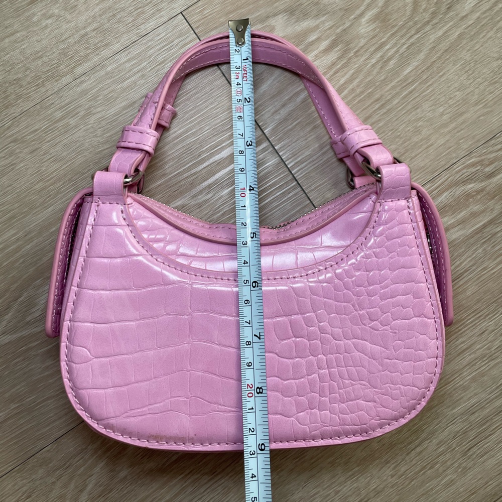 Zara Croc Embossed Top Handle Bag with Strap Pink Silver - Picture 12 of 16
